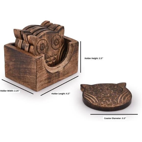 Wooden Crafted Coaster Set of 6 with Coasters Holder for Drink Bar Coaster - Picture 6 of 7